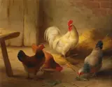 Chickens in a barn Signed and indistinctly dated E Hunt **** by Edgar Hunt, Oil on canvas, offered Aug 2021