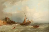 Fishing boats in choppy waters Signed and dated W H by William Henry Williamson, Oil on canvas, sold Aug 2021