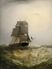On The Home Voyage Signed and dated Adolphus Knell 1884 by Adolphus Knell, Oil on panel, sold Aug 2021
