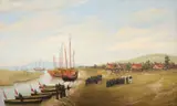 The crew of the Nemesis attacking 500 Chinese soldiers at by William Adolphus Knell, oil on canvas, sold Aug 2021