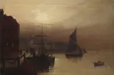 Whitby harbour by moonlight Signed W Meegan by Walter Linsey Meegan, Oil on canvas, sold Aug 2021
