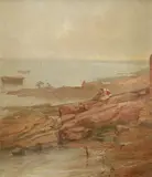 On the coast at Newhaven Oil by William Fettes Douglas, Oil on canvas, sold Aug 2021