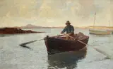 The lobster fisherman Signed R by Richard Wane, Oil on canvas, sold Aug 2021