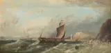 A shipping boat in choppy coastal waters Signed and dated E by E. Rolins, Oil on canvas, sold Aug 2021