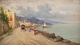 Figures on a path by Giuseppe Carelli, oil on board, sold Aug 2021