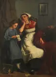 Mother and daughter in an interior Signed and dated Am Guerard by Amedee Guerard, Oil on canvas, offered Aug 2021