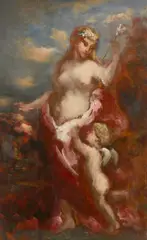 L'amour désarmé Oil by Jean-Baptiste Carpeaux, Oil on panel, sold Aug 2021