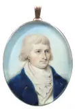 Portrait miniature of a gentleman in a blue coat and white by Thomas H. Hull, watercolor, sold Aug 2021