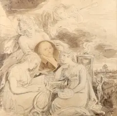 Design for a frontispiece by Thomas Stothard, Pencil, pen and wash, sold Aug 2021
