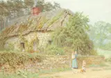 A cottage on the Isle of Wight Signed H by Helen Allingham, Pencil and watercolour with scratching out, sold Aug 2021