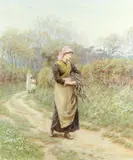 Gathering firewood Signed H by Helen Allingham, Pencil and watercolour, offered Aug 2021