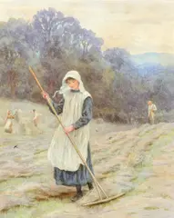 Haymaking Signed H Allingham by Helen Allingham, Pencil and watercolour with scratching out, heightened with white, sold Aug 2021