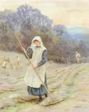 Haymaking Signed H Allingham by Helen Allingham, Pencil and watercolour with scratching out, heightened with white, sold Aug 2021