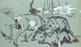 Study of stags rutting by Alfred William Strutt, pencil, sold Aug 2021