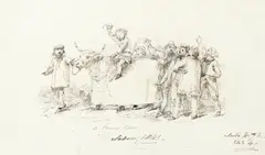 Study of La Promenade du Boeuf Gras by William Strutt, ink, offered Aug 2021