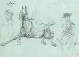 Studies of a lady on horseback by Alfred William Strutt, pencil, offered Aug 2021