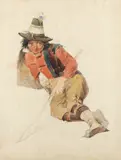 Study of a peasant boy lying down Pencil and by Henry Parsons Riviere, Pencil and watercolour, sold Aug 2021