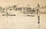 View of the Thames by Walter Greaves, Pencil, pen and ink and watercolour, sold Aug 2021