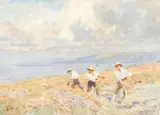 Harvesting near the coast by Ernest Pile Bucknall, watercolour, sold Aug 2021