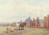 Ploughing by Jean Niven, watercolour, sold Aug 2021