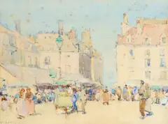 Market place in Dieppe Signed D by David Davies, Watercolour, offered Aug 2021