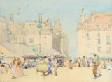 Market place in Dieppe Signed D by David Davies, Watercolour, offered Aug 2021