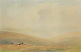 A shepherd and flock with his sheepdog on the South Downs Signed by Robert Thorne Waite, Watercolour, sold Aug 2021