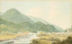 Llangollen with Dinas Brân Castle Watercolour and by John Warwick Smith, Watercolour and pencil, sold Aug 2021