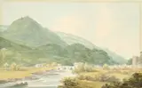 Llangollen with Dinas Brân Castle Watercolour and by John Warwick Smith, Watercolour and pencil, sold Aug 2021