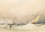 Ships in choppy waters Signed and dated Copley by Anthony Vandyke Copley Fielding Pows, Watercolour heightened with bodycolour, sold Aug 2021