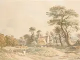 Country scene with figures walking Signed J by John Varley Snr., Pencil and watercolour, offered Aug 2021