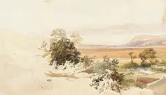 Extensive landscape with mountains in the distance Watercolour by James Duffield Harding, Watercolour and pencil, offered Aug 2021
