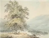 The vale of Llangollen Watercolour by Benjamin Thomas Pouncy, Watercolour, pen and ink, sold Aug 2021