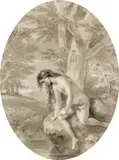 Sappho taking the Lover's Leap from the Leucadian Promontory by Robert Smirke, ink and grey, offered Aug 2021