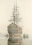 Study of an anchored ship Watercolour and by William Anderson, Watercolour and pencil, sold Aug 2021