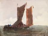 Study of two sail boats at sea Signed H B Brabazon by Hercules Brabazon Brabazon, Watercolour heightened with bodycolour, sold Aug 2021