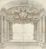 Design for a proscenium arch Pen and ink with grey wash 48 by Jean Le Pautre, Pen and ink with grey wash, sold Aug 2021