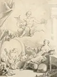 Design for a frontispiece depicting Apollo by Peter Berchet, Pen and ink with grey wash, sold Aug 2021