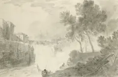 The falls of the Liri at Isola di Sora Signed R by Richard Wilson, Pencil and black chalk, sold Aug 2021