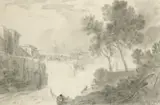 The falls of the Liri at Isola di Sora Signed R by Richard Wilson, Pencil and black chalk, sold Aug 2021