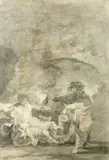 Interior of a prison cell with a guard and by Philip James de Loutherbourg, Pencil and grey wash, sold Aug 2021