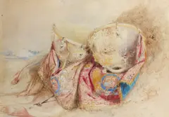 A study of kettle drums on a bank Signed and dated Henry Warren/1836 by Henry Warren, Pencil, watercolour and bodycolour, sold Aug 2021