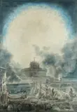 The Girandola at the Castel Sant'Angelo by Louis Jean Desprez, Watercolour over etched line, sold Aug 2021