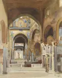Interior of a Byzantine church Signed and dated W by William Leighton Leitch, Pencil and watercolour, sold Aug 2021