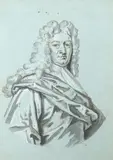 Portrait study of a gentleman by Edward Byng, Pen and ink wash heightened with white on blue paper, sold Aug 2021