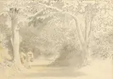 Wooded landscape with a couple conversing on the road Pencil by Anthony Devis, Pencil, pen and ink, and wash, offered Aug 2021