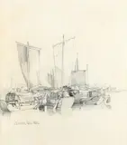 Study of barges in Zurich Inscribed and dated à Zurich by William James Müller, Pencil, offered Aug 2021