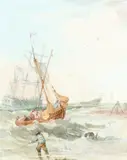 Beaching a boat Signed under mount by Samuel Owen, Watercolour, sold Aug 2021