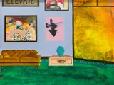 Untitled by Dawn Beckles, Acrylic, collage and mother-of-pearl on plywood, sold May 2021
