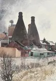 Falcon Pottery Stoke by Reginald Haggar, watercolour on paper, sold May 2021